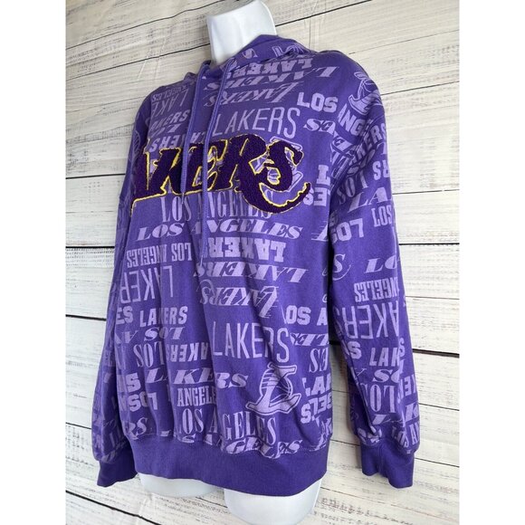 Los Angeles Lakers Purple Allover Logo Hoodie & Wide Leg Sweatpants Fit L-XL - Picture 9 of 16